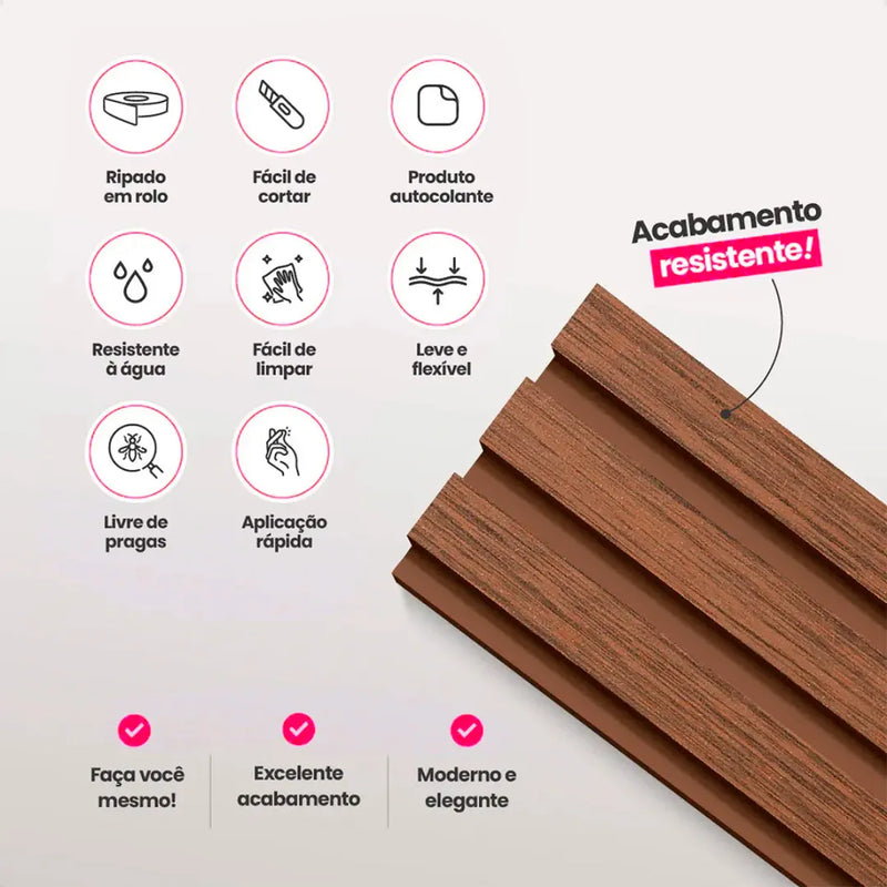 Kit Painel Ripado Autocolante 3M Laminado  | Linha Madeto | DIY